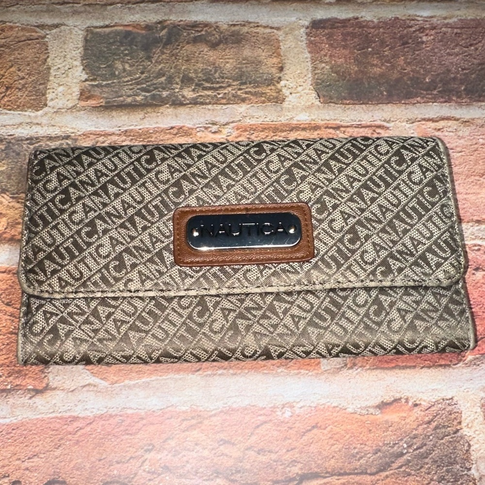 Nautica Tan Logo Pattern Clutch